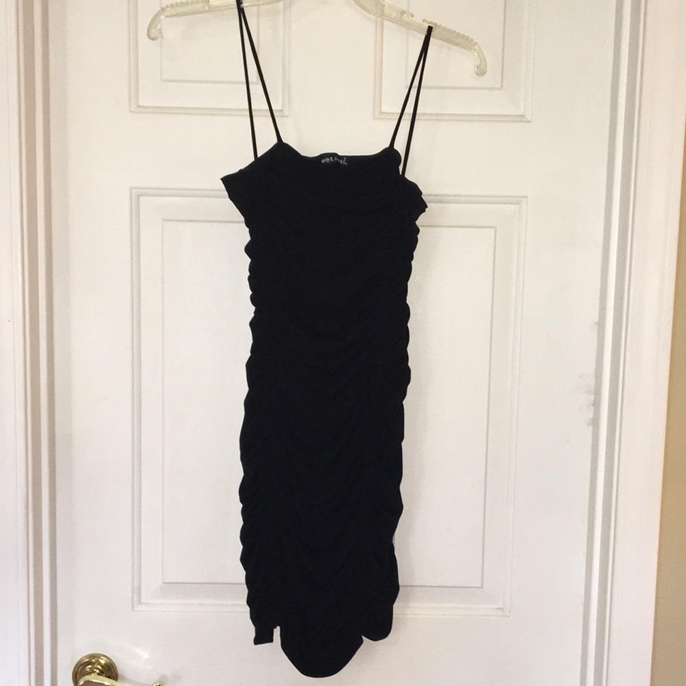 Black slinky rucched dress